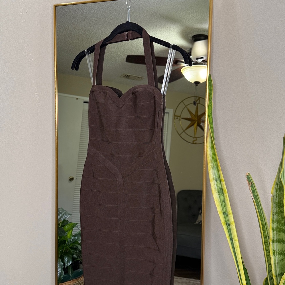 House of CB 'The Supermodel' chocolate halter midi bandage dress NWT - Picture 7 of 9